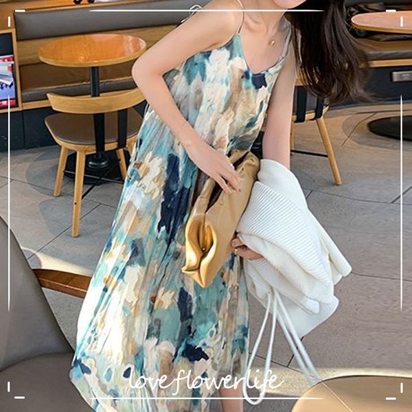 

summer vingate elegant dress women casual sleeveless satin camisole dress female floral design beach dress korean 210521, Black;gray
