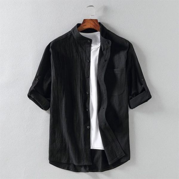 

summer thin linen shirt male loose short sleeve 5xl korean fashion casual five point men harajuku black clothing, White;black