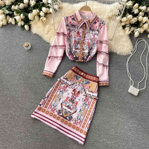 

women lapel long sleeve printing skirt arrivals short two piece set fashion temperament spring summer 11d590 210525, White