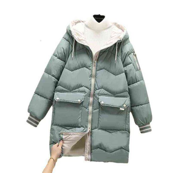 

down cotton padded et women's middle and long 2021 winter dr korean version loose, thin thickened warm, Black