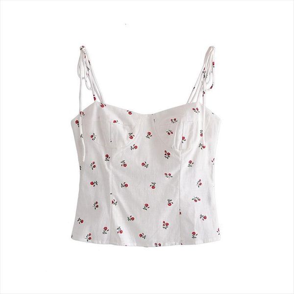 

evfer vintage french style floral womens camis print cute short sling sweet girls elasic waist backless rose white chic