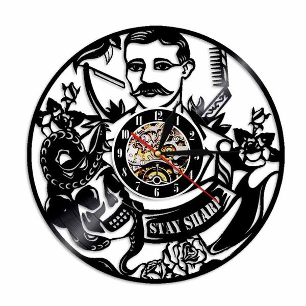 

wall clocks barbershop elements retro clock beauty salon hair stylist re-purposed record hairdresser profession sign