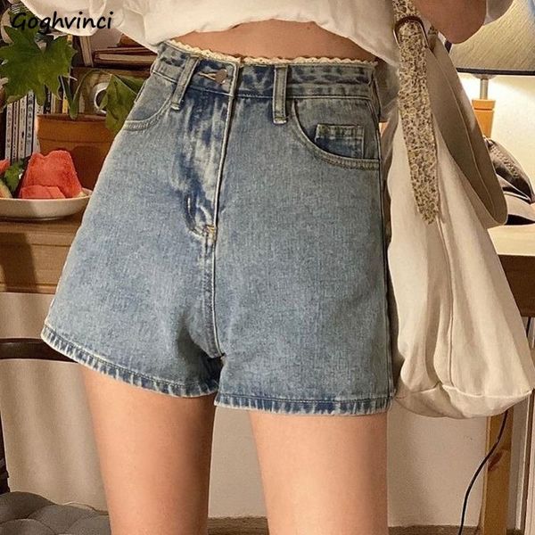 

shorts womens summer lace patchwork straight button high waist casual chic denim girls korean style harajuku wide leg a-line women's, White;black