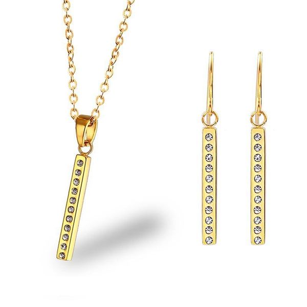 Brincos Necklace Rir Gold Long Bar com pedras de cristal completo Acessórios de jóias Zircon Designer Unisex Charm Sets