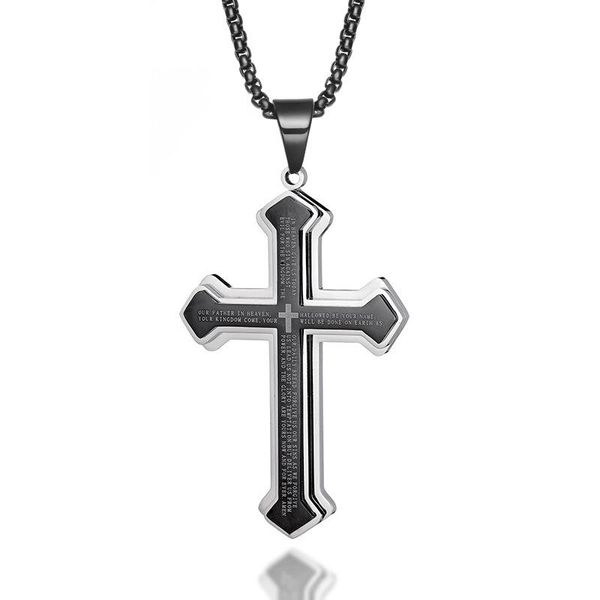 

stainless steel english bible 3 layers cross pendants necklace for men jewelry drop pendant necklaces, Silver