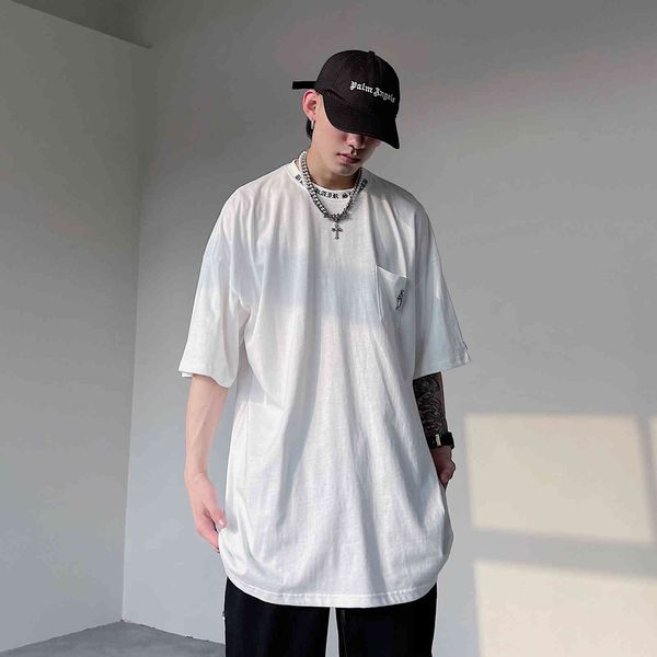 

blacklists american sanskrit cross print short sleeve men's fashion high street hip hop loose t-shirt, White;black