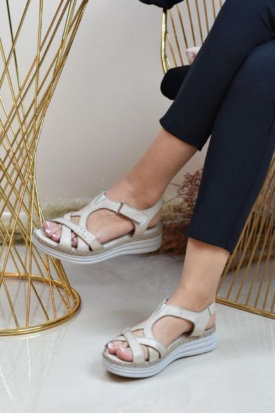 

sandals women's beige genuine leather, Black