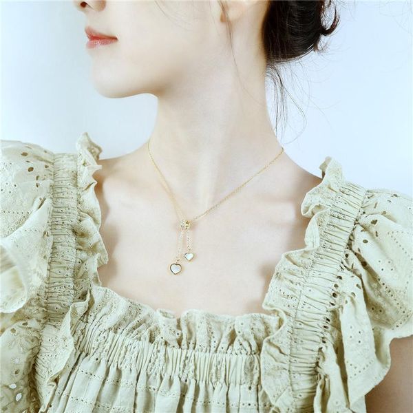 

pendant necklaces stainless steel gold plated fashion women's neck chain set zircon heart korean necklace for women jewelry, Silver