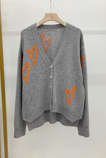 

women's knits & tees women cashmere single breasted sweater heart jacquard v-neck front short back long female knit cardigans 2021 autu, White