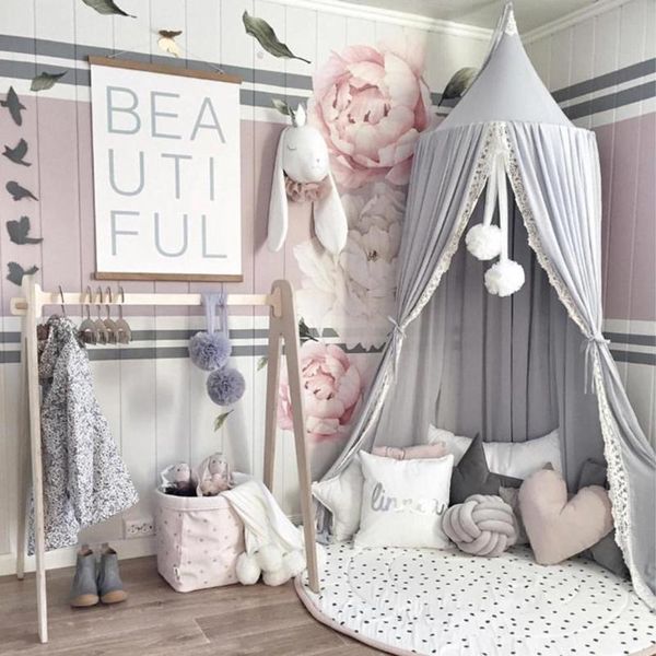 

mosquito net 240cm kids baby room bed curtain pointed dome lace chiffon canopy home textile