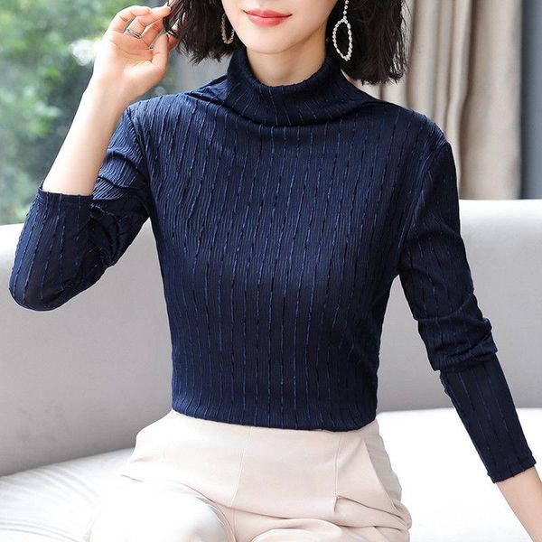

women autumn korean fashion tunic blouse shirts female long sleeve turtleneck solid bright silk a339 women's blouses &, White
