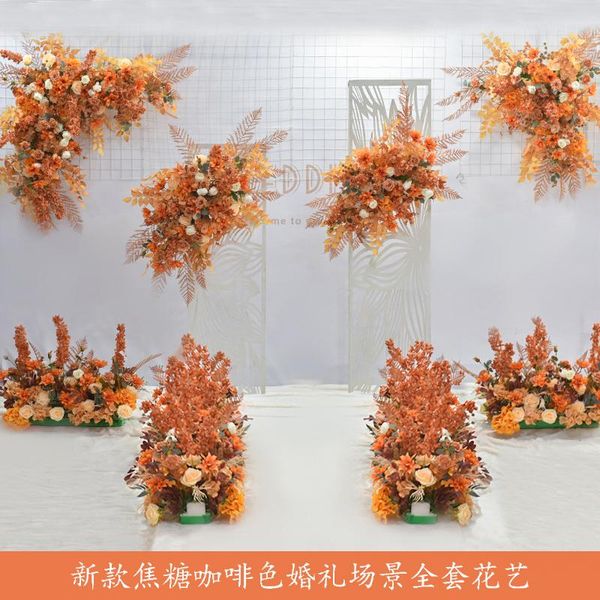 

wedding props road lead flower row orange caramel color simulation main stage welcome area layout decoration decorative flowers & wreaths