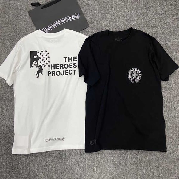 

letter crosin horseshoe print correct flag short 21ss sleeve cotton loose men's and women's t-shirt, White;black