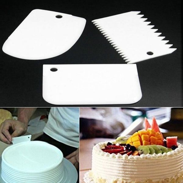 

3pcs/set plastic dough icing fondant scraper cake decorating baking pastry tools plain smooth jagged edge spatulas cutters &