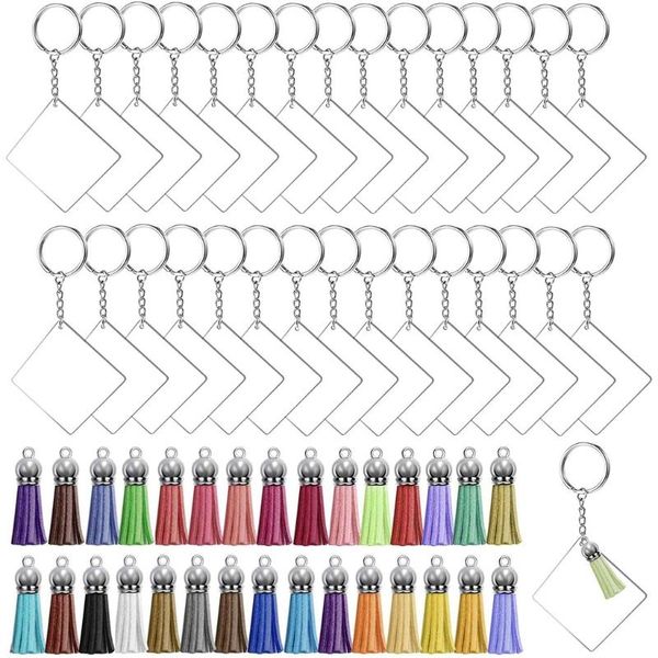 

keychains m3gf 90/120 pcs acrylic ornament blanks kit with discs circles keychain colorful tassels key chain rings jump for, Silver
