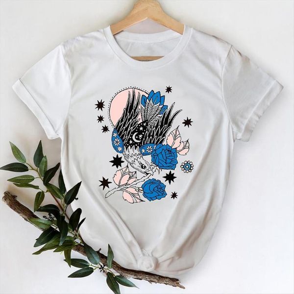 

floral short sleeve cute women t shirt 90s fashion clothes printing graphic lady print female tee, White