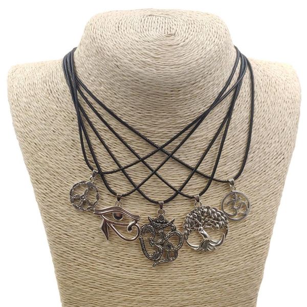 

antique religion cross peace wax rope pendant necklace rereo silver plated ethnic style women men av018 necklaces