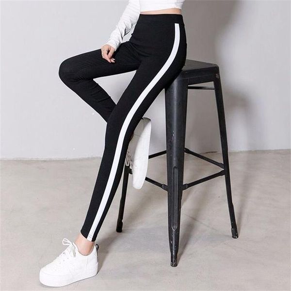 

women's bar legging elastic waist shiny bars sports pant velvet thick cotton side trousers fitness sweatpants, Black