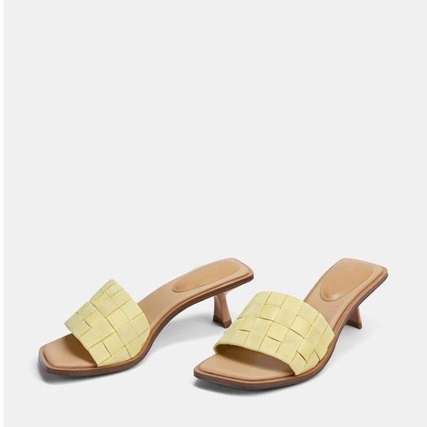 

summer women's slipper weave outdoor for female square toe strange high heels shoes women slippers, Black