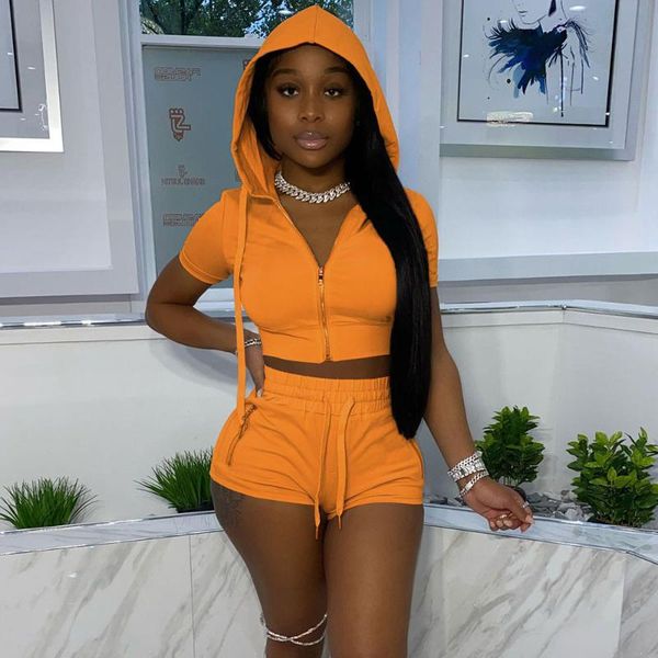 

women's tracksuits casual sporty shorts sets for women 2 piece set hoodies crop drawstring sweat suits fitness joggers tracksuit femal, Gray