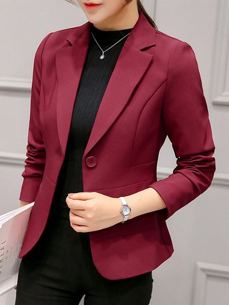 

autumn women one solid button slim casual business blazer suit ladies jacket coat outwear size s-2xl black color women's suits & blazer, White;black