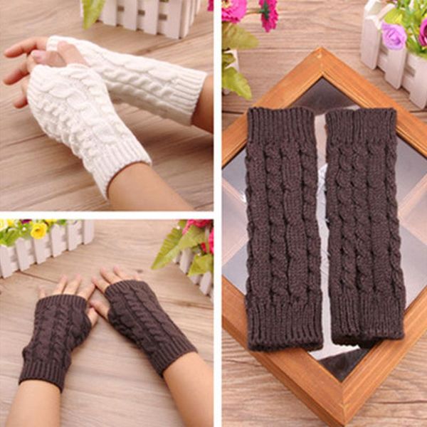 

fingerless gloves women winter stylish woolen button faux stretch warmer knitted arm mittens eight character short sleeved glove, Blue;gray
