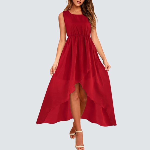 

dresses women casual brief solid color chiffon o neck sleeveless swing elegant fashion summer h397, Black;gray