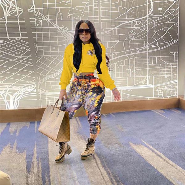 

women's two piece pants 2021 quality fashion design 2pcs women set spring autumn print hooded pencil casual, White