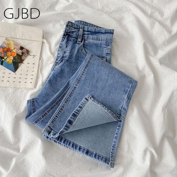 

women's pants 2021 spring vintage streetwear baggy fashion casual high waist trouser split jeans wide leg, Blue