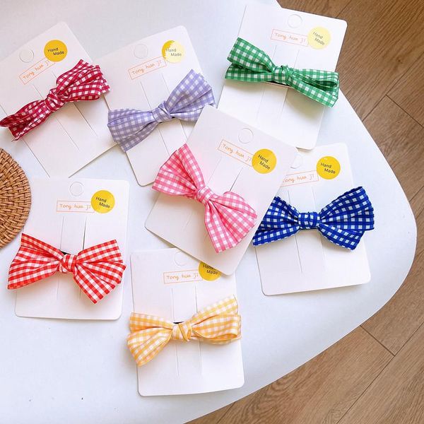 

children plaid tie bow hairclips snap clip bb girl's hairpins kid's hair accessories, Slivery;white