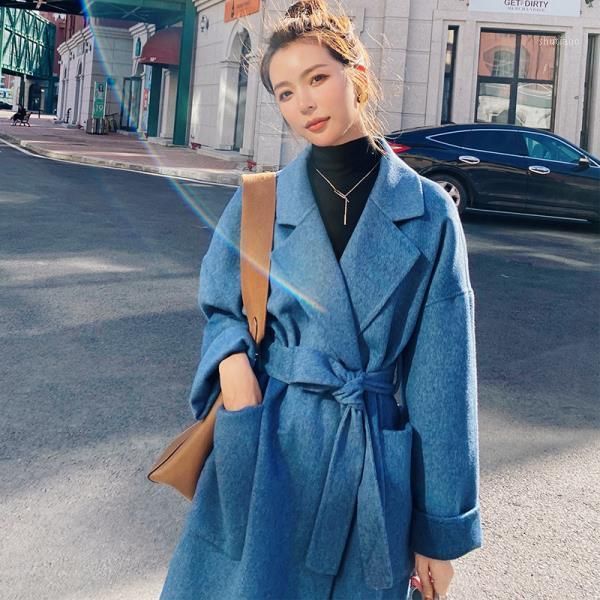 

women's wool & blends 100% coat for women winter jacket 2021 arrival double-sided cashmere alpaca long woolen, Black