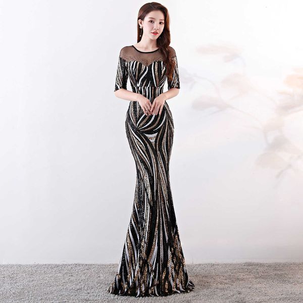

party dresses women with no backs sequins dinner host women's fashionable wedding dress maxi dressed up in fancy fishtail formal banque, White;black