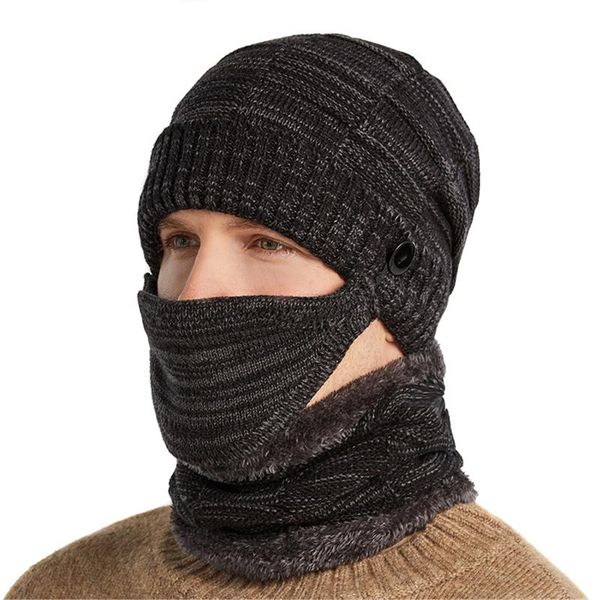 

hats, scarves & gloves sets 3 pcs men's winter beanie and scarf set thickend knitted hat face cover outdoor nov99, Blue;gray