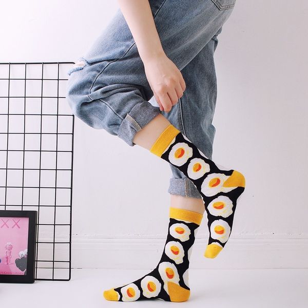 

socks autumn and winter fashion brand same food series couple creative versatile middle tube, Black;white