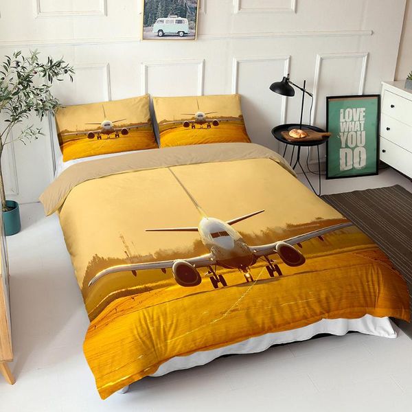

bedding sets yellow duvet cover 3d print flying airplane pattern double bedspread with pillowcases king  size comforter
