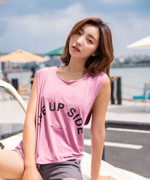 

sports blouse women's fitness suit yoga suit summer thin t-shirt loose sleeveless vest for running, Gray