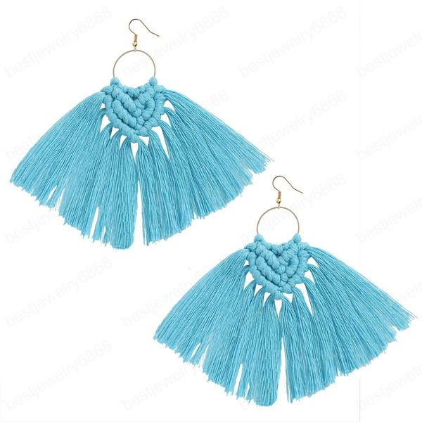 

bohemian colorful tassel macrame earrings handmade cotton thread fringed knotted dangle earring for women jewelry gift, Silver