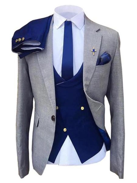 

men's suits & blazers 2021 fashion suit for man gray blazer navy blue vest and pants bride groom tuxedo costume size homme, White;black
