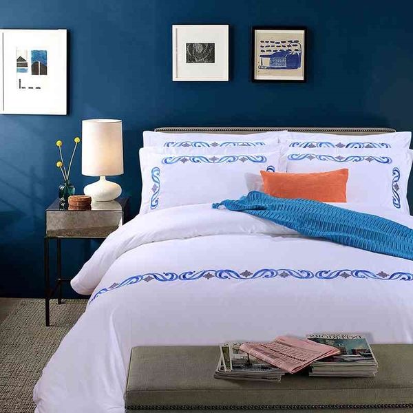 

embroidered white color cotton luxury l bedding sets 4pcs king  size bedsheet set duvet/quilt cover pillow shams
