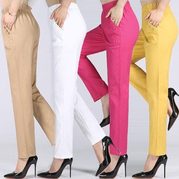 

women's pants & capris trousers autumn stretch waist cotton feet middle and old mom ladies large size solid casual plus 5xl, Black;white