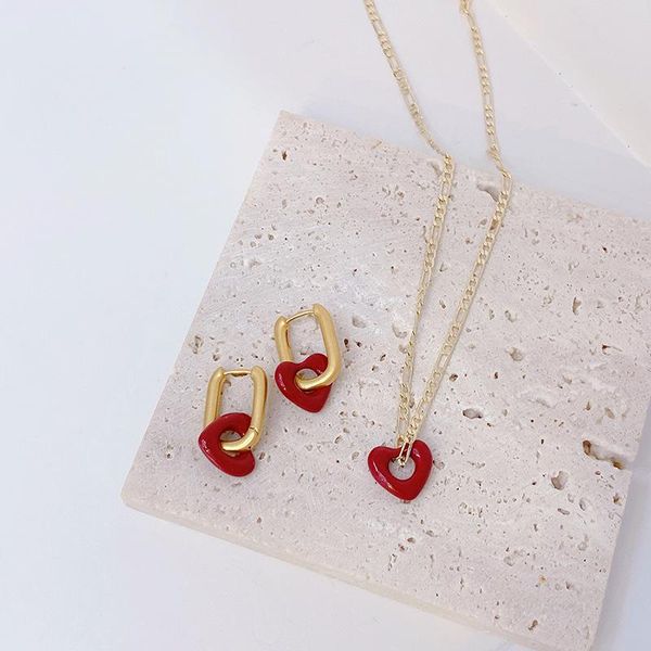 Brincos Colar Korea Design Jóias de moda Red Love Heart Pingente de acrílico Girlic Girlic Gifts Acessórios para festas femininas