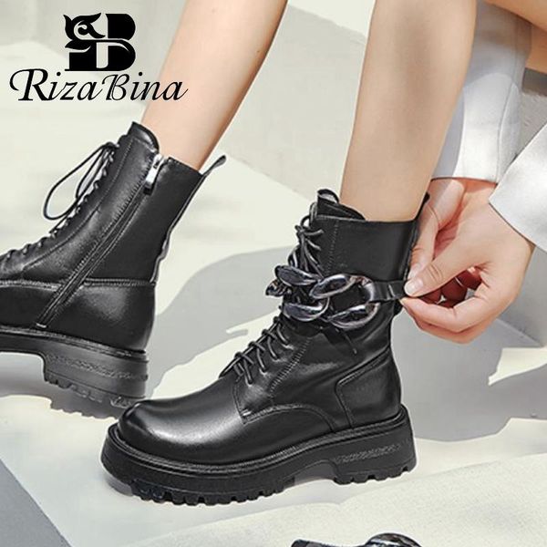 

boots rizabina arrivals women ankle shoes low heels metal chains cool short ridding boot ladies footwear size 34-39, Black