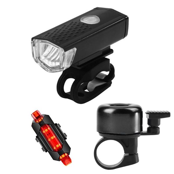 

bike lights bicycle light led mountain front usb rechargeable cycling safety taillight headlight bell set 300lm mtb