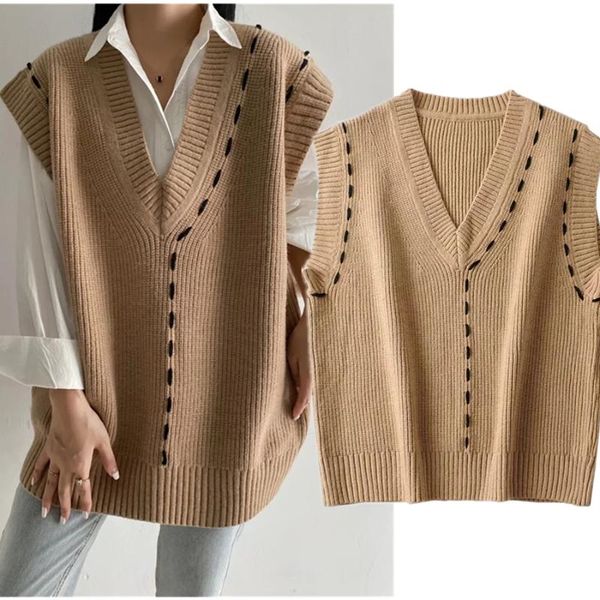 

women's sweaters maxdutti women england style high street v-neck oversize winter knitted vest ins fashion blogger vintage, White;black