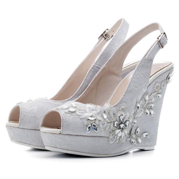 

dress shoes flower embroidery rhinestone decor wedge heels sandals back strap peep toe lace gladiator ladies floral, Black