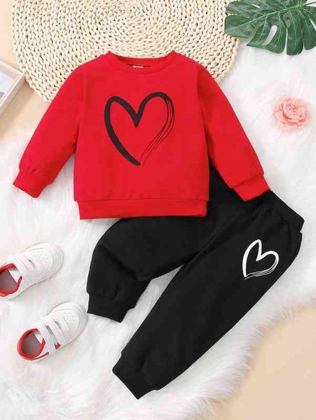 

baby heart print sweatshirt with joggers she, Blue