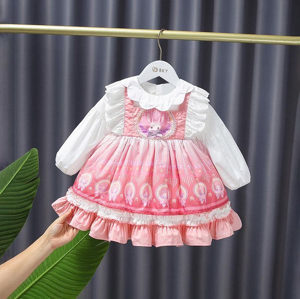 

girl's dresses lolita baby girls sweet cartoon lace dress birthday cake long sleeve children infants princess, Red;yellow