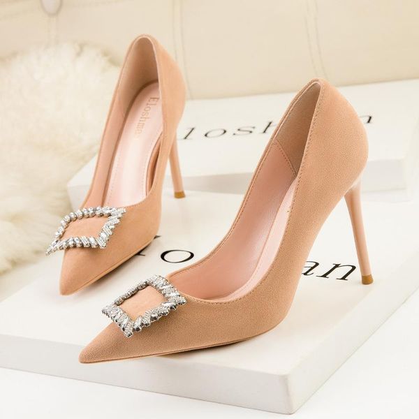 

women's shoes pumps point shallow mouth high heels nightclub stiletto buckle diamond rhinestone wedding size:34-41 dress, Black