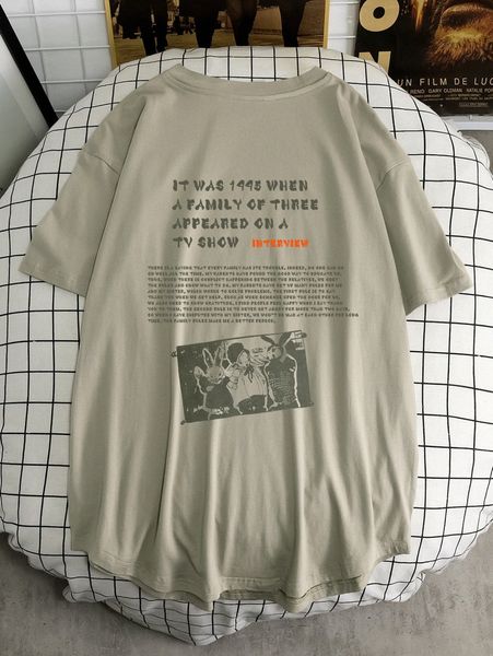 

men cartoon and slogan graphic drop shoulder curved hem tee 48iu#, White;black