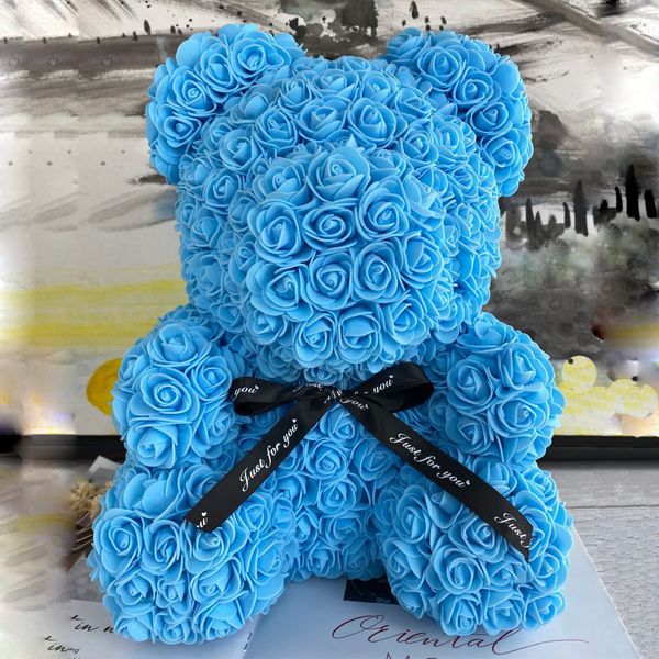 

light blue unique valentines day gift 40cm rose teddy bear eternal rose handmade rose bear creative birthday gift wedding favor